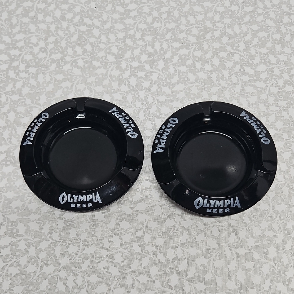 Vintage Black Olympia Beer Advertising Ashtrays